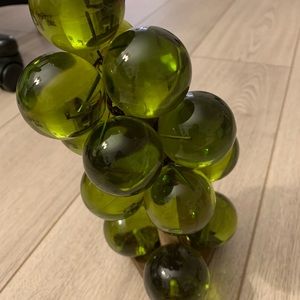 Mid-Century Vintage Acrylic Green Grapes on Wooden Stem with Separate Stand
